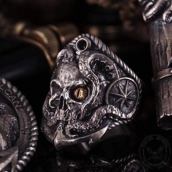 Pirate Anchor Sterling Silver Skull Ring | Gthic.com