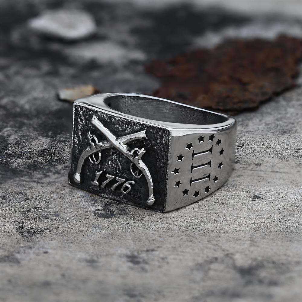 1776 Crossed Guns Stainless Steel Ring 01 | Gthic.com