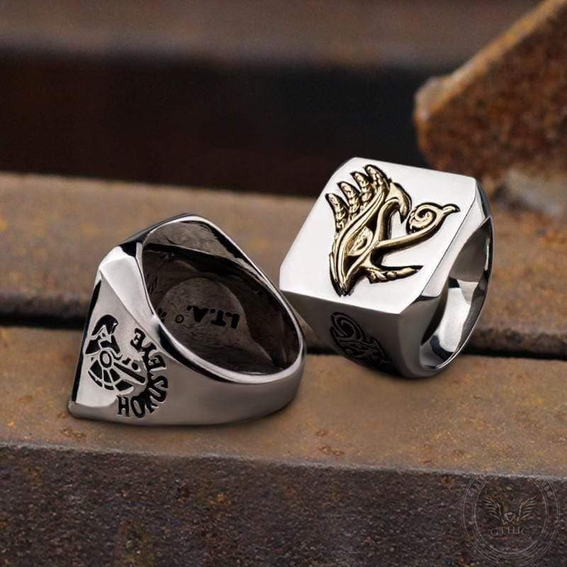 Eye of Horus Stainless Steel Egyptian Mythology Ring 03 | Gthic.com