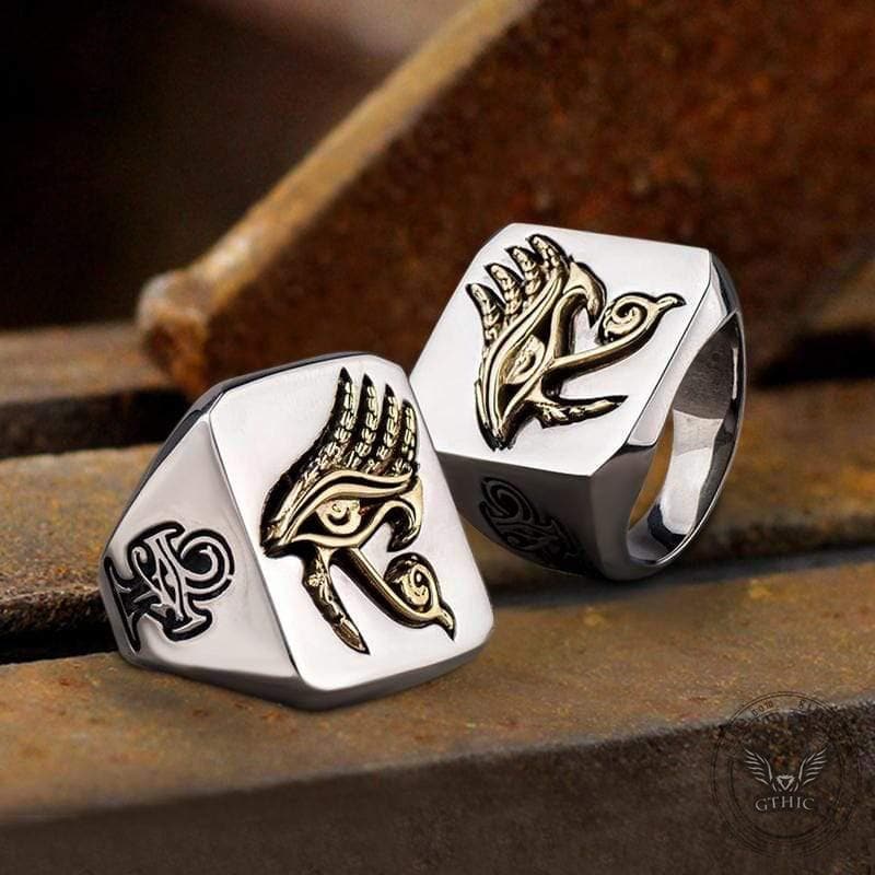 Eye of Horus Stainless Steel Egyptian Mythology Ring 04 | Gthic.com