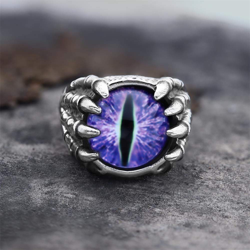 Dragon Eye Stainless Steel Skull Claw Ring 06 Purple | Gthic.com