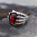 Dragon Eye Stainless Steel Skull Claw Ring 05 Red | Gthic.com