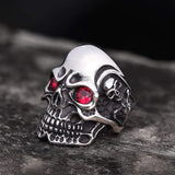 Ruby & Sapphire Eye Stainless Steel Skull Ring | Gthic.com