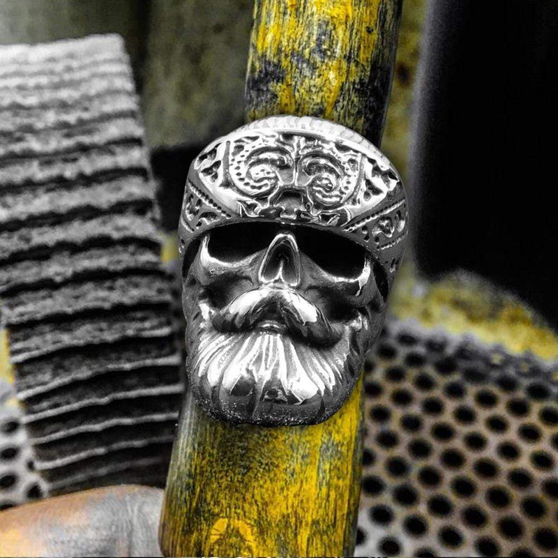 Retro Bearded Man Stainless Steel Skull Ring04 | Gthic.com