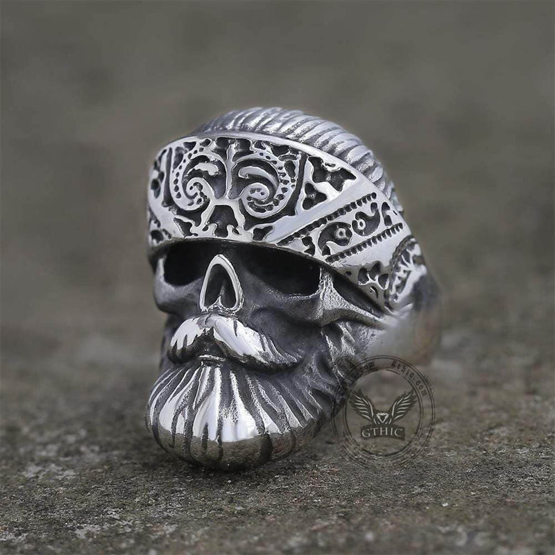 Retro Bearded Man Stainless Steel Skull Ring06 | Gthic.com