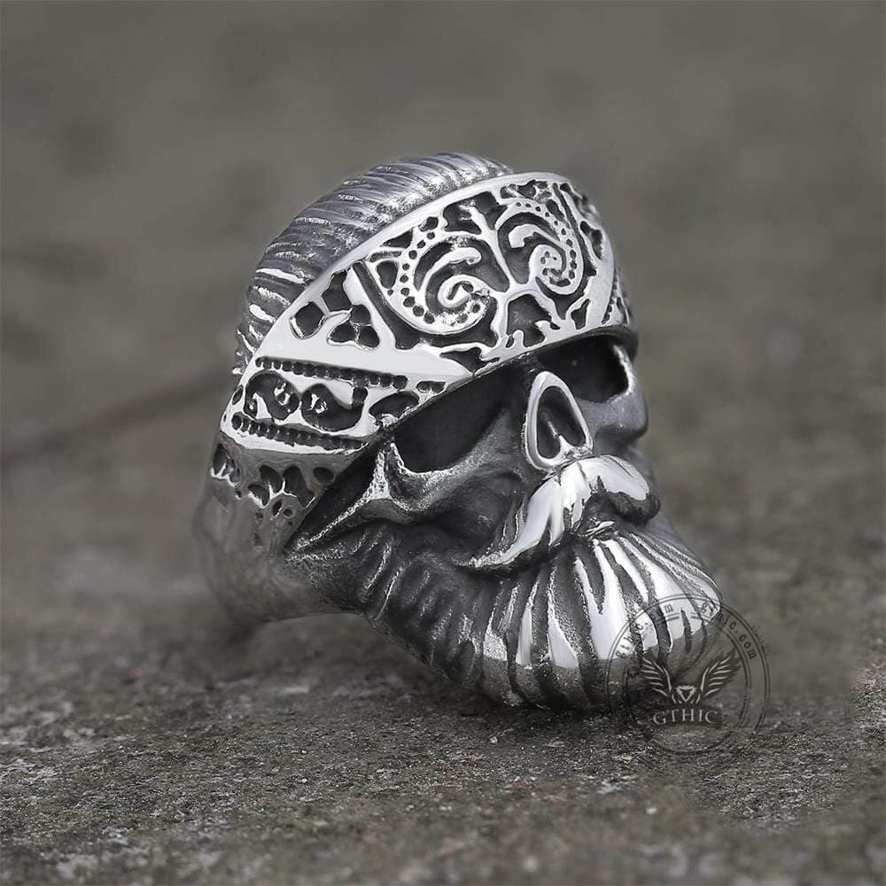 Retro Bearded Man Stainless Steel Skull Ring