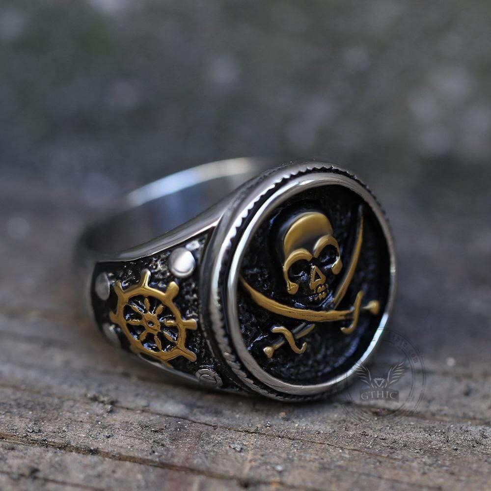 Retro Pirate Stainless Steel Skull Ring 03 | Gthic.com