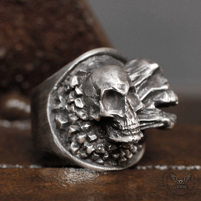 Bague tête de mort en laiton et argent sterling Ripped Soul