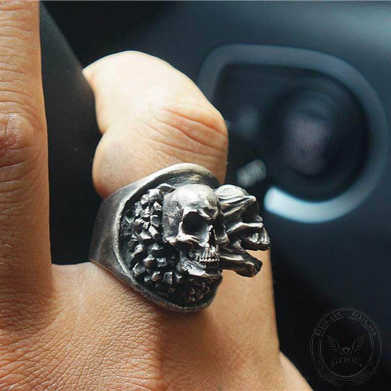 Bague tête de mort en laiton et argent sterling Ripped Soul