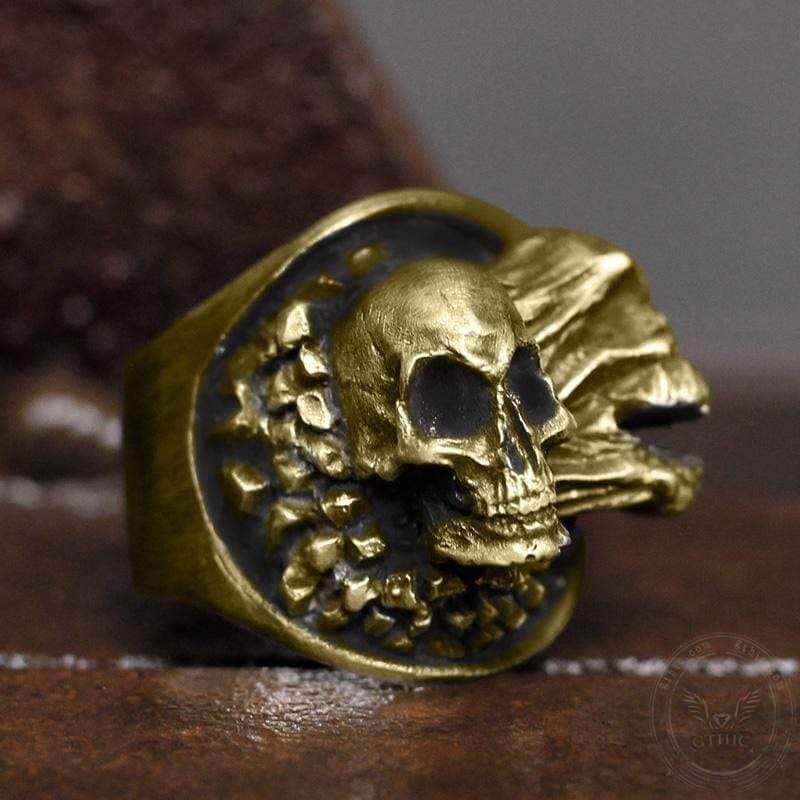 Bague tête de mort en laiton et argent sterling Ripped Soul