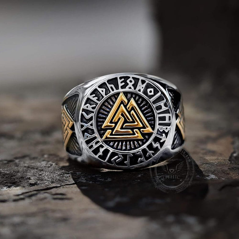 Runes Valknut Triangle Stainless Steel Viking Ring | Gthic.com