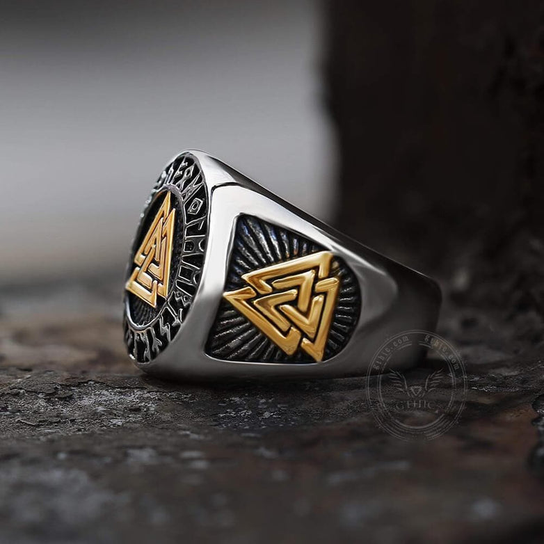 Runes Valknut Triangle Stainless Steel Viking Ring | Gthic.com