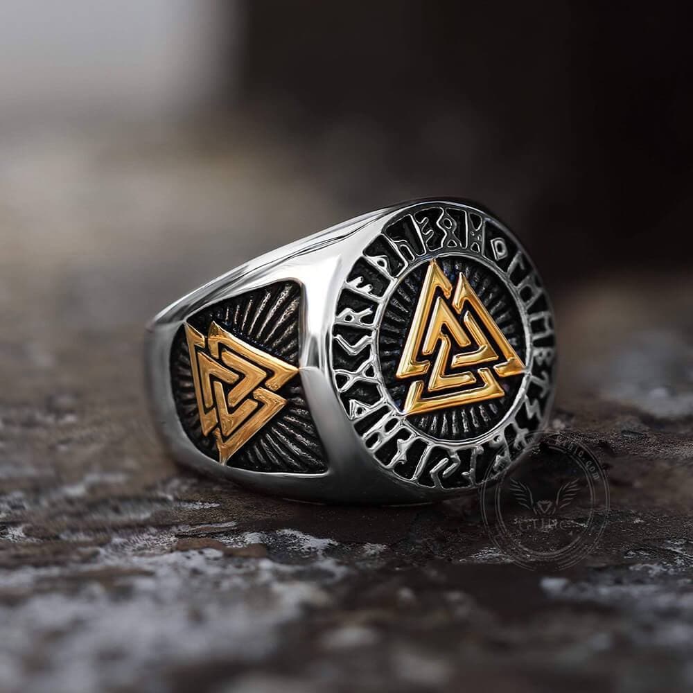 Runes Valknut Triangle Stainless Steel Viking Ring – GTHIC