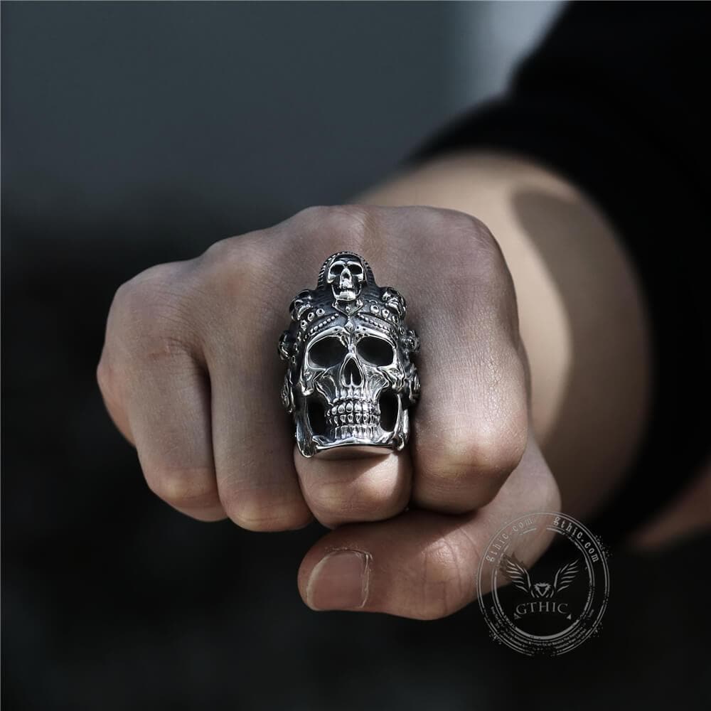 Sterling Silver Sapphire Crown Pirate Skull Rings