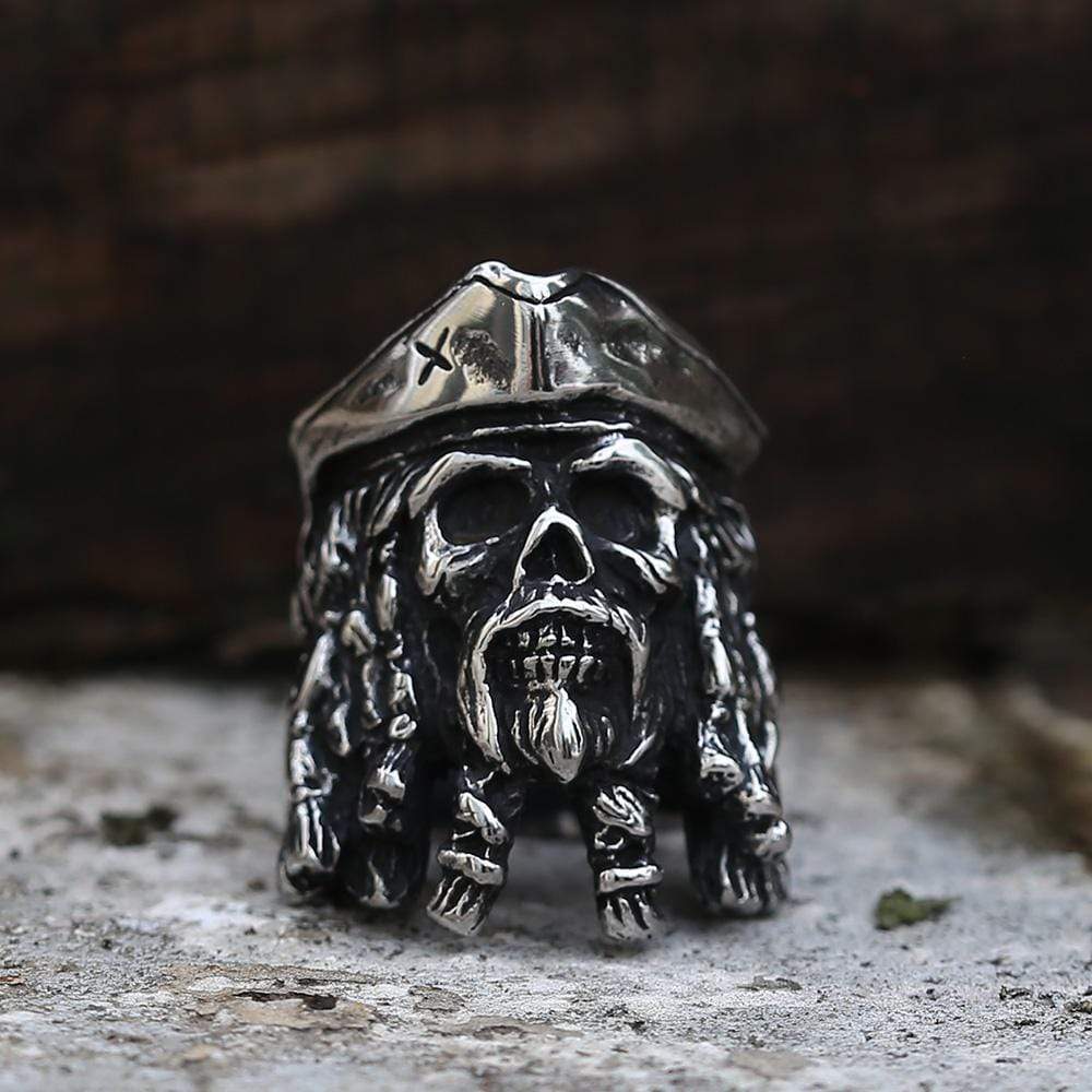 Black Pearl Pirates Stainless Steel Skull Ring | Gthic.com