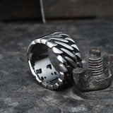 Locomotive Style Chain Stripes Stainless Steel Ring