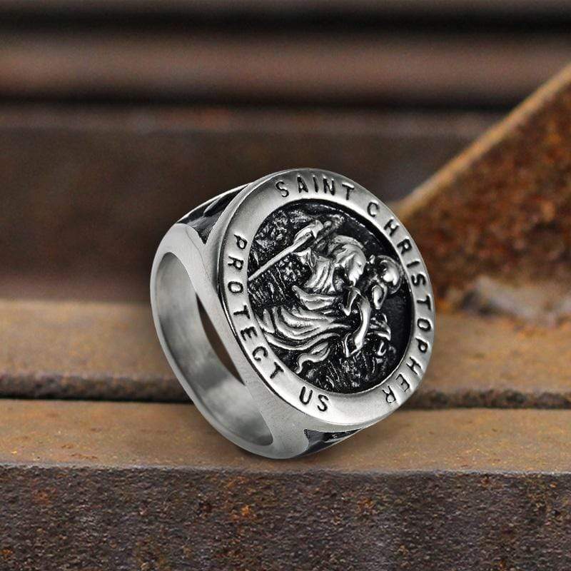 Saint Christopher Protect Us Stainless Steel Cross Ring - Stainless Steel -  Gold/Silver – GTHIC
