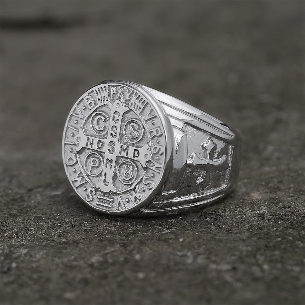 St. Benedict Stainless Steel Cross Ring