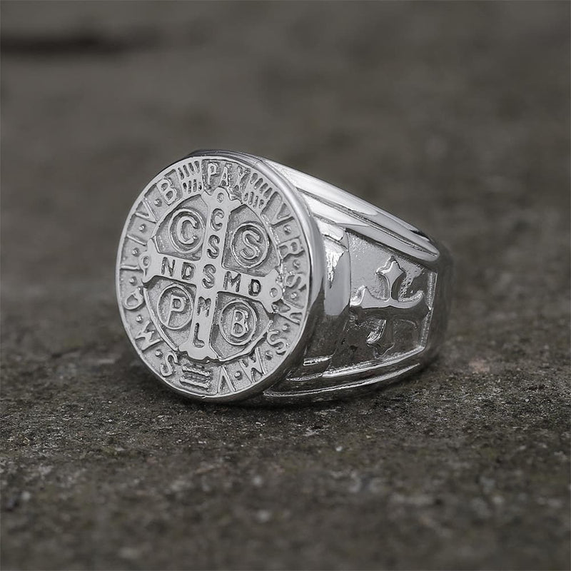 St. Benedict Stainless Steel Cross Ring