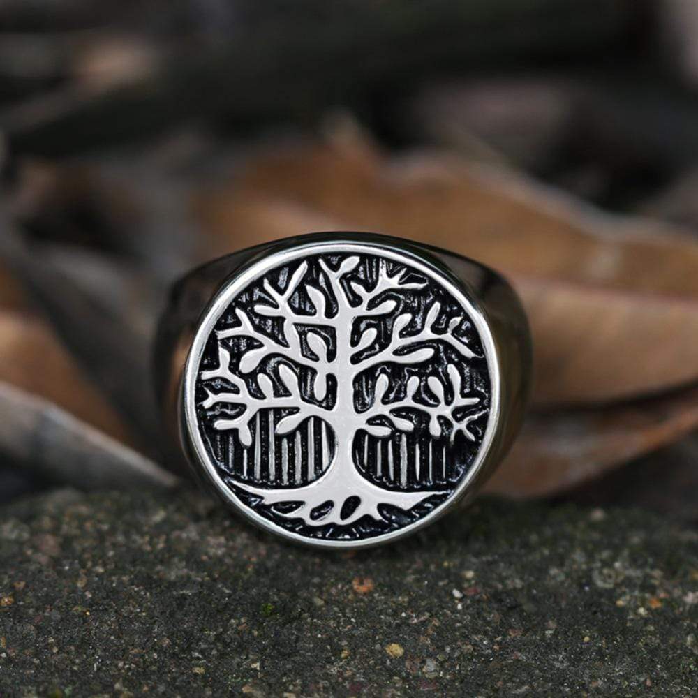 Dual Color Circular Stainless Steel Tree of Life Ring - Norse Spirit