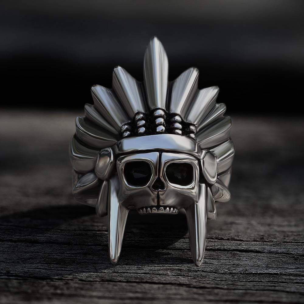 Tribal Chief Stainless Steel Skull Ring | Gthic.com