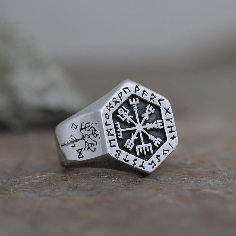 Valknut Compass Stainless Steel Viking Ring 01 | Gthic.com