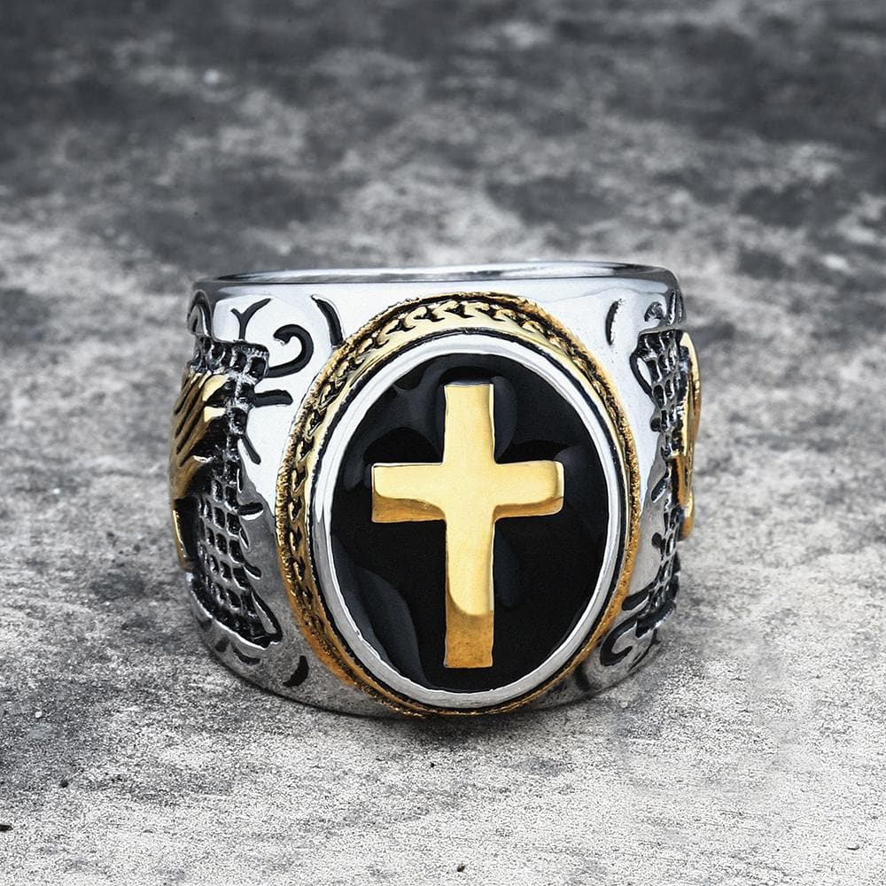 Three Tone Real Gold Our Lady of Guadalupe & Cross Religious Ring (JL#  R3726) - Jewelry Liquidation