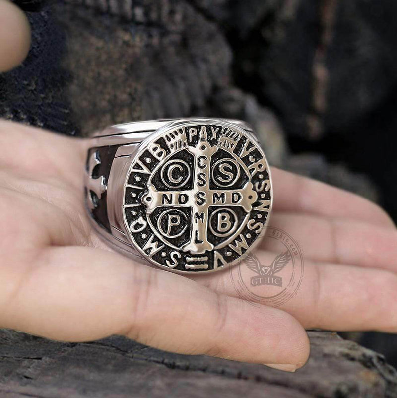 St. Benedict Stainless Steel Cross Ring 02 | Gthic.com