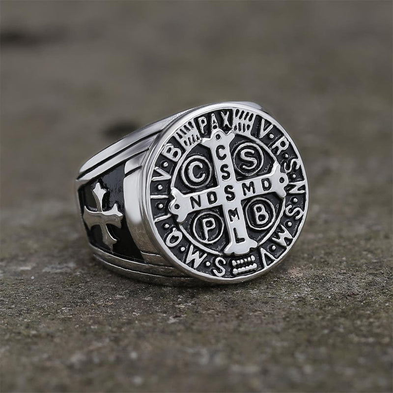 St. Benedict Stainless Steel Cross Ring 03 | Gthic.com