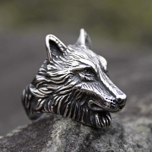 Wild Wolf 316L Stainless Steel Viking Ring | Gthic.com