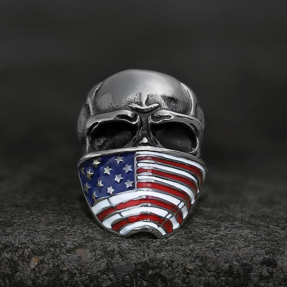 American Flag Stainless Steel Skull Ring | Gthic.com