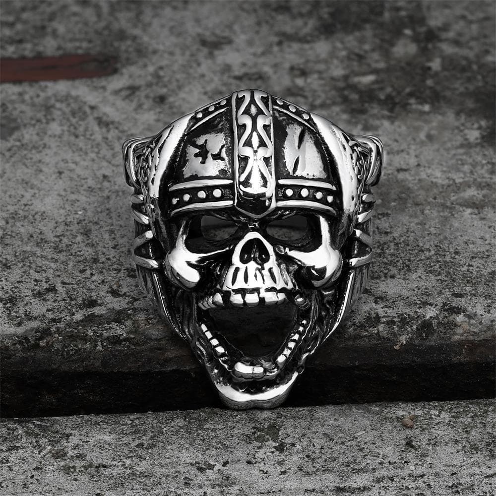 Bague tête de mort viking en acier inoxydable Berserker