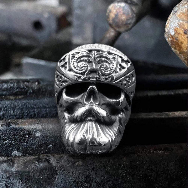 Retro Bearded Man Stainless Steel Skull Ring01 | Gthic.com