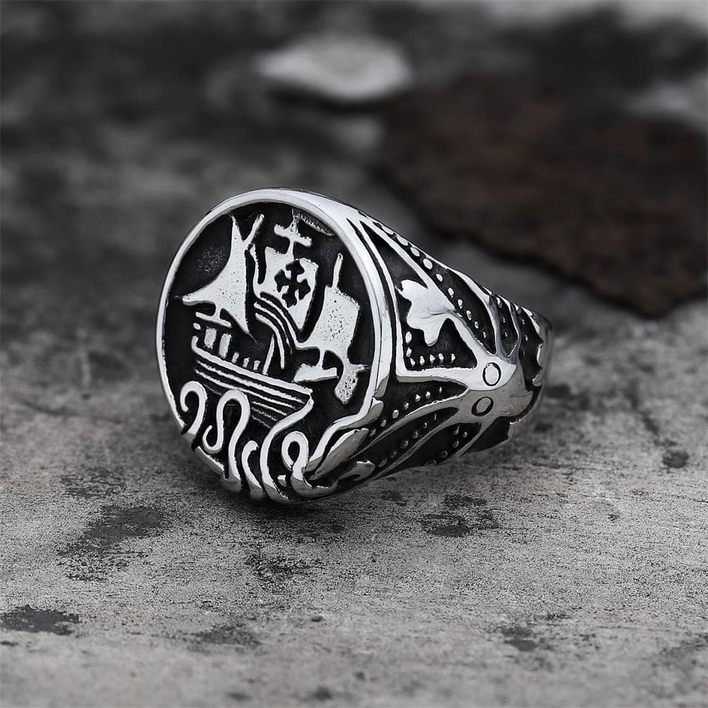 Sailboat Stainless Steel Kraken Octopus Ring | Gthic.com