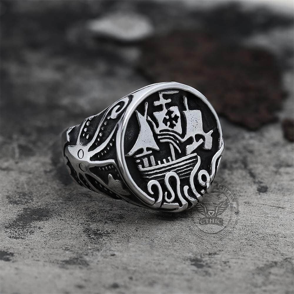 Sailboat Stainless Steel Kraken Octopus Ring | Gthic.com