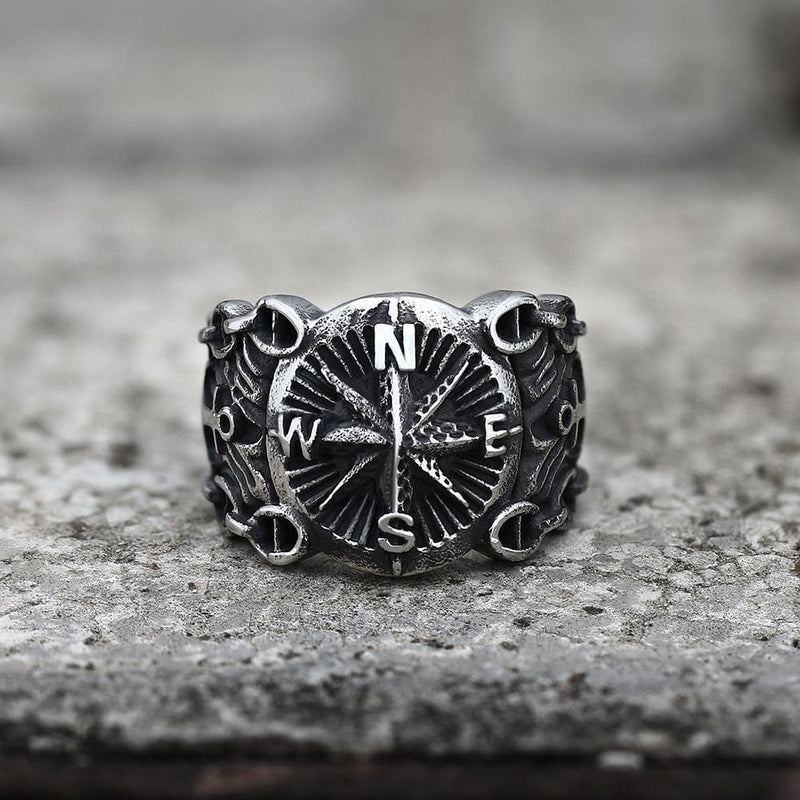 Vintage Northern Pirate Compass Stainless Steel Marine Ring 03 | Gthic.com