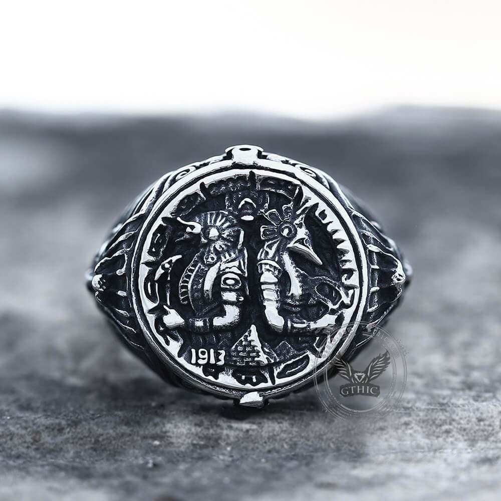 Ancient Egyptian Pharaoh Horus Tutankhamun Stainless Steel Ring 03 | Gthic.com