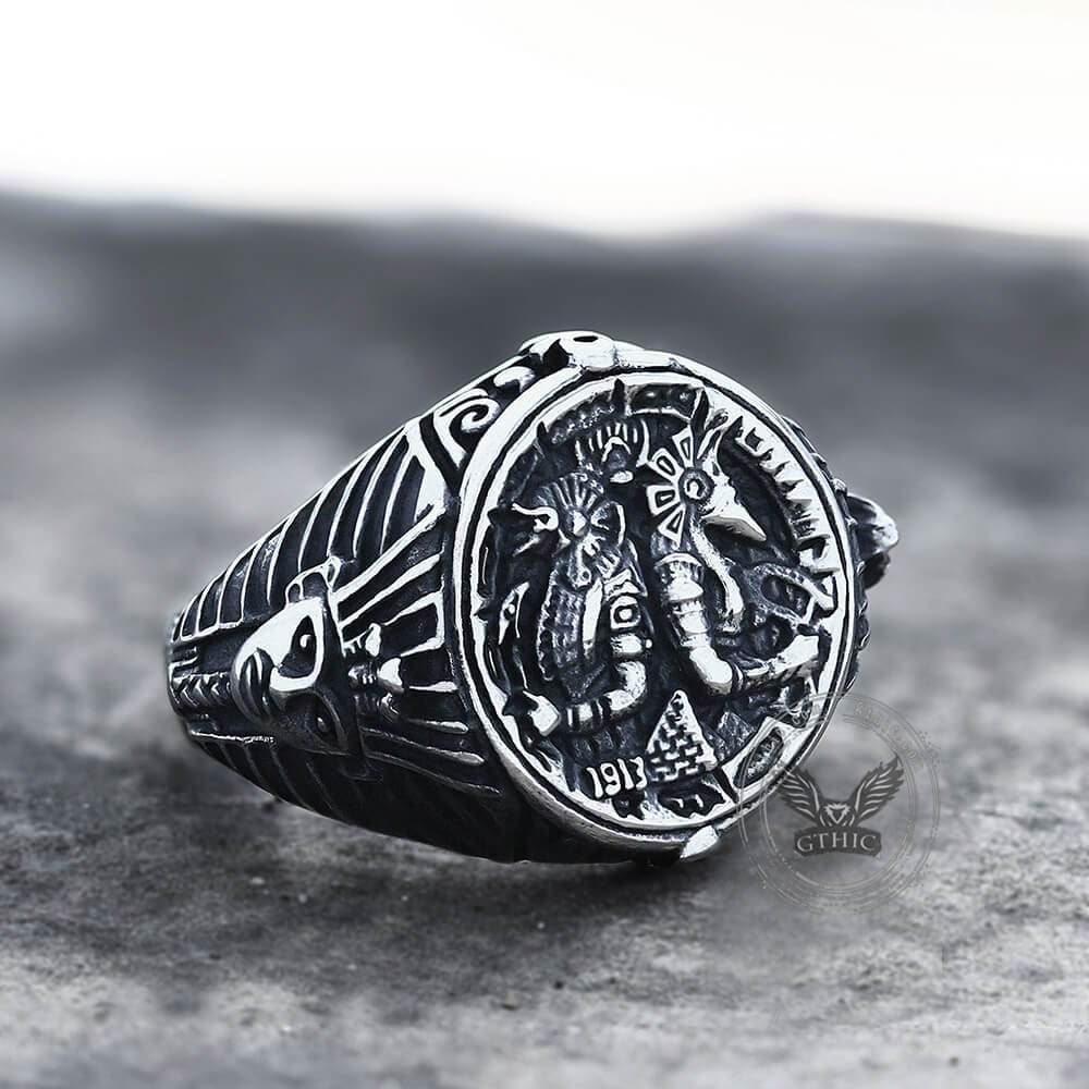 Ancient Egyptian Pharaoh Horus Tutankhamun Stainless Steel Ring 02 | Gthic.com