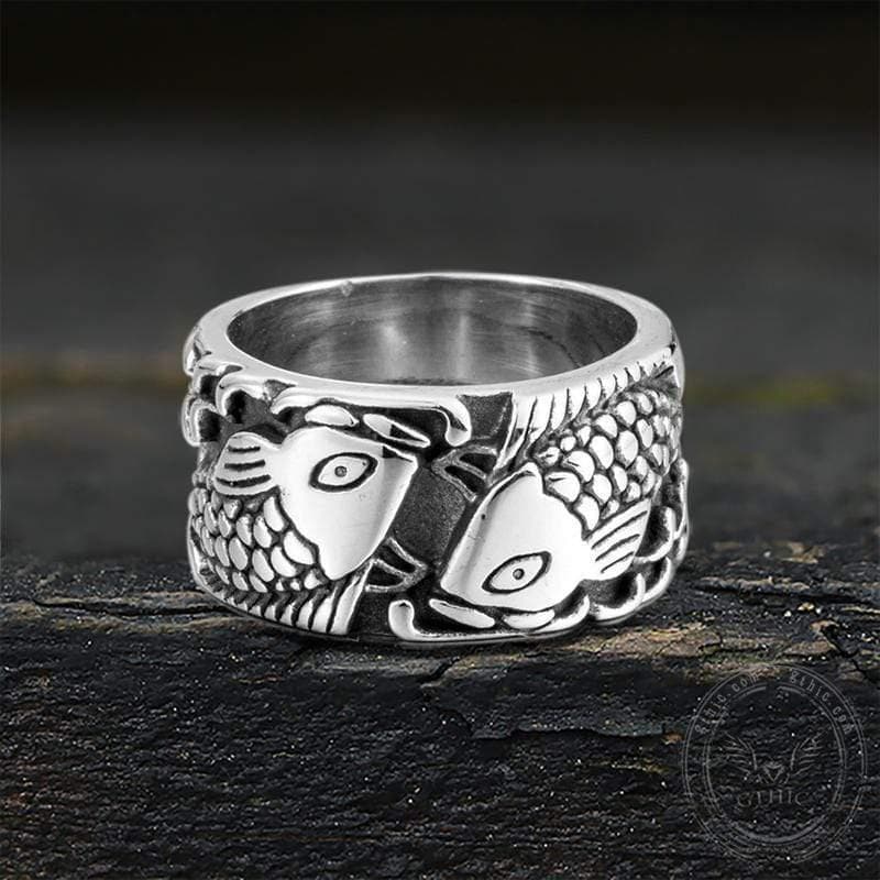 Relief Fish Stainless Steel Ring 01 | Gthic.com