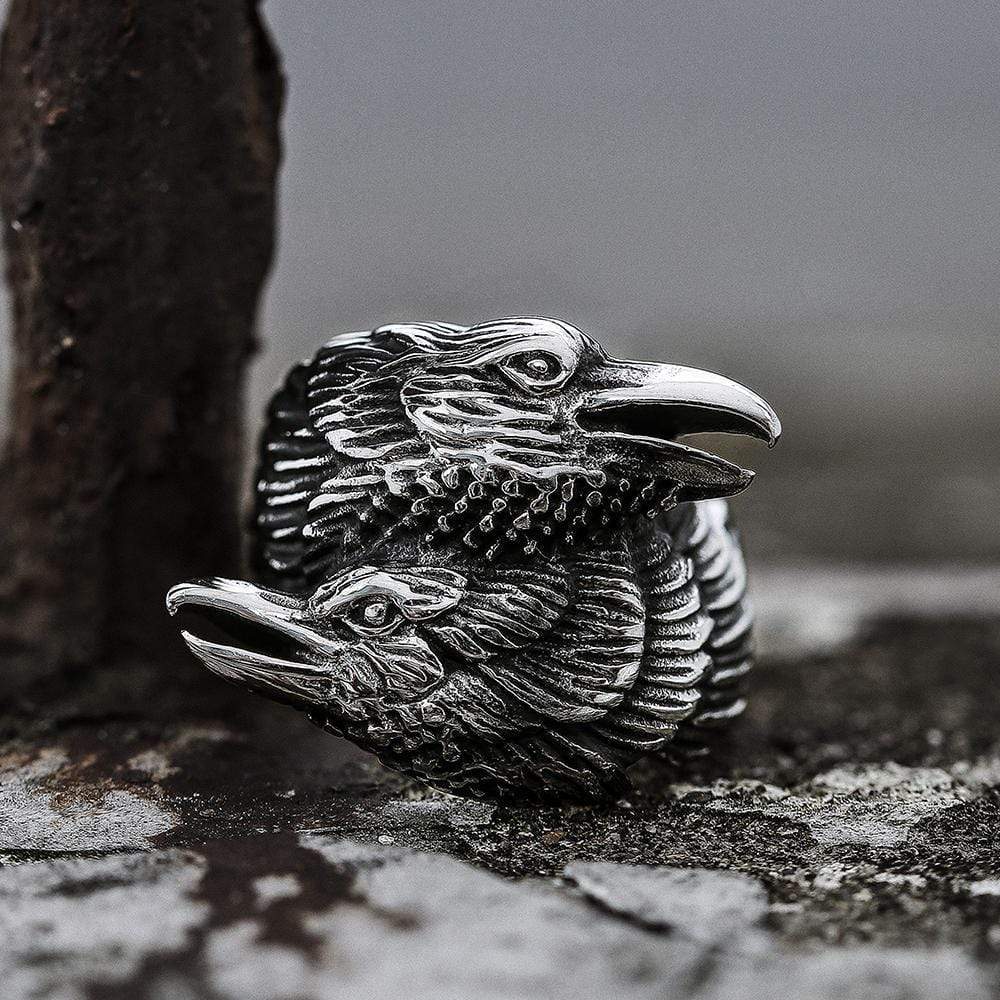 Odin Ravens Huginn and Munin Stainless Steel Viking Ring | Gthic.com