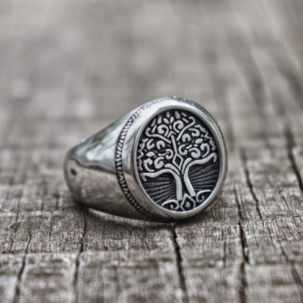 Tree of Life Signet Stainless Steel Viking Ring | Gthic.com