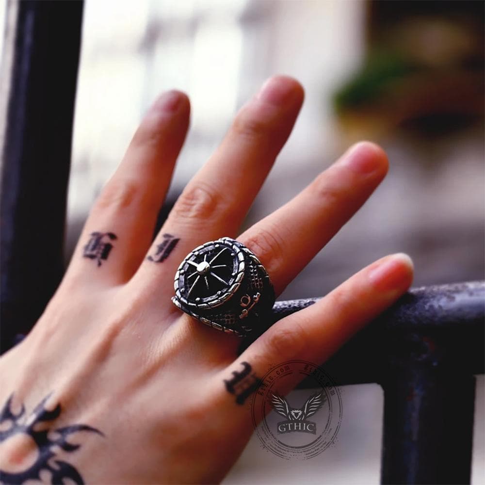 Striking Anchor And Compass Stainless Steel Marine Ring | Gthic.com