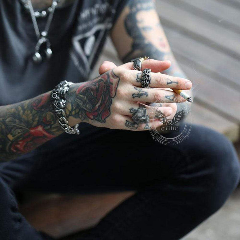 Surrounded Titanium Stainless Steel Skull Ring | Gthic.com