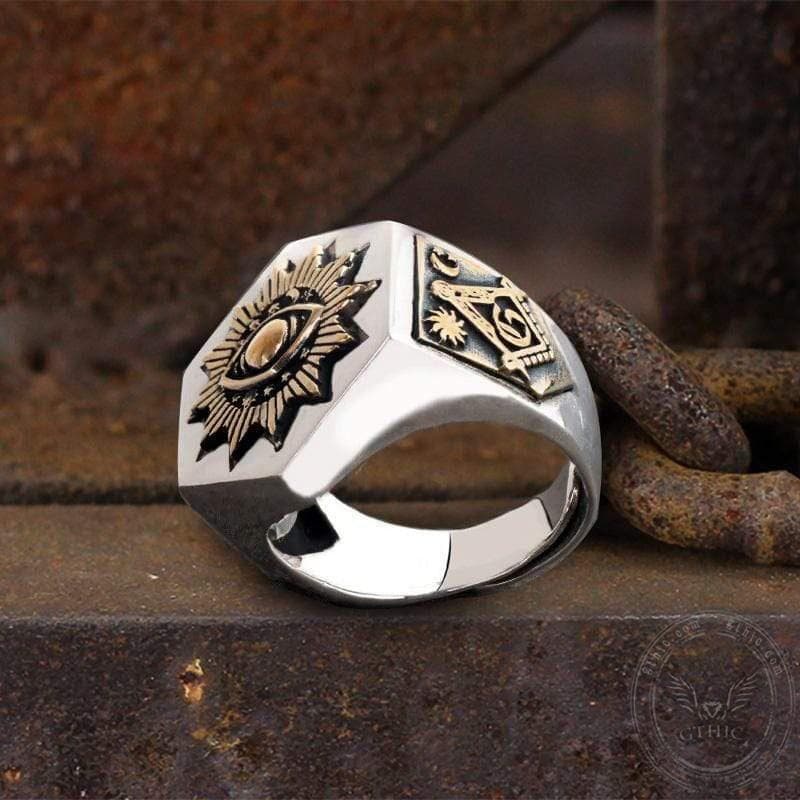 The All-seeing Eye Of God Sterling Silver Masonic Ring 02 | Gthic.com
