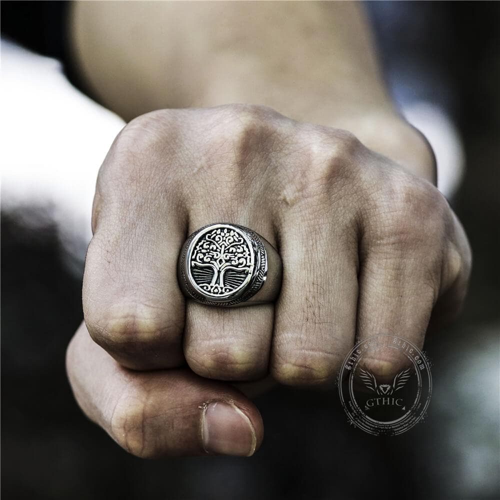 Tree of Life Signet Stainless Steel Viking Ring - GTHIC