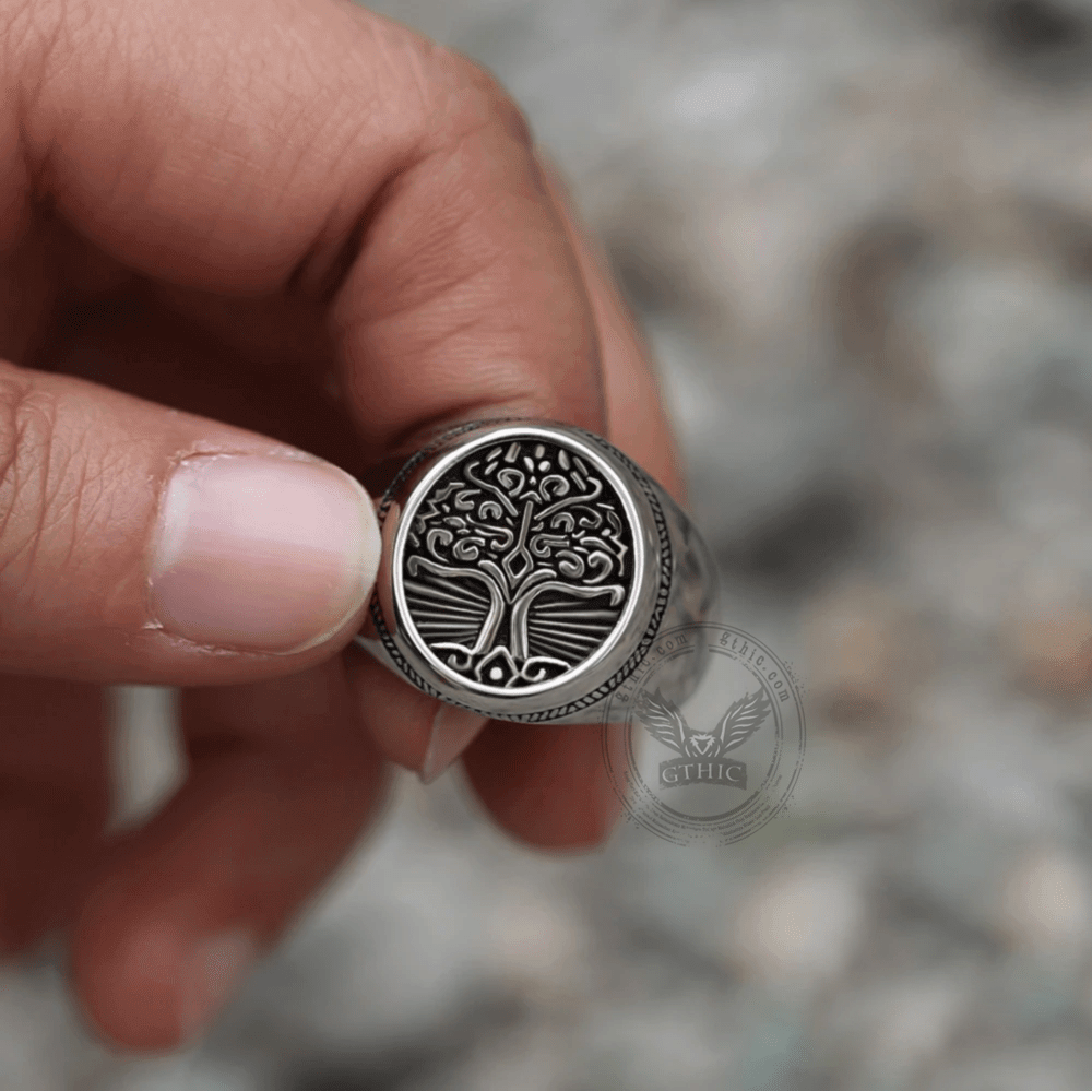 Tree of Life Signet Stainless Steel Viking Ring | Gthic.com