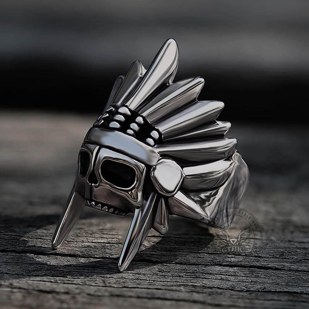 Tribal Chief Stainless Steel Skull Ring | Gthic.com