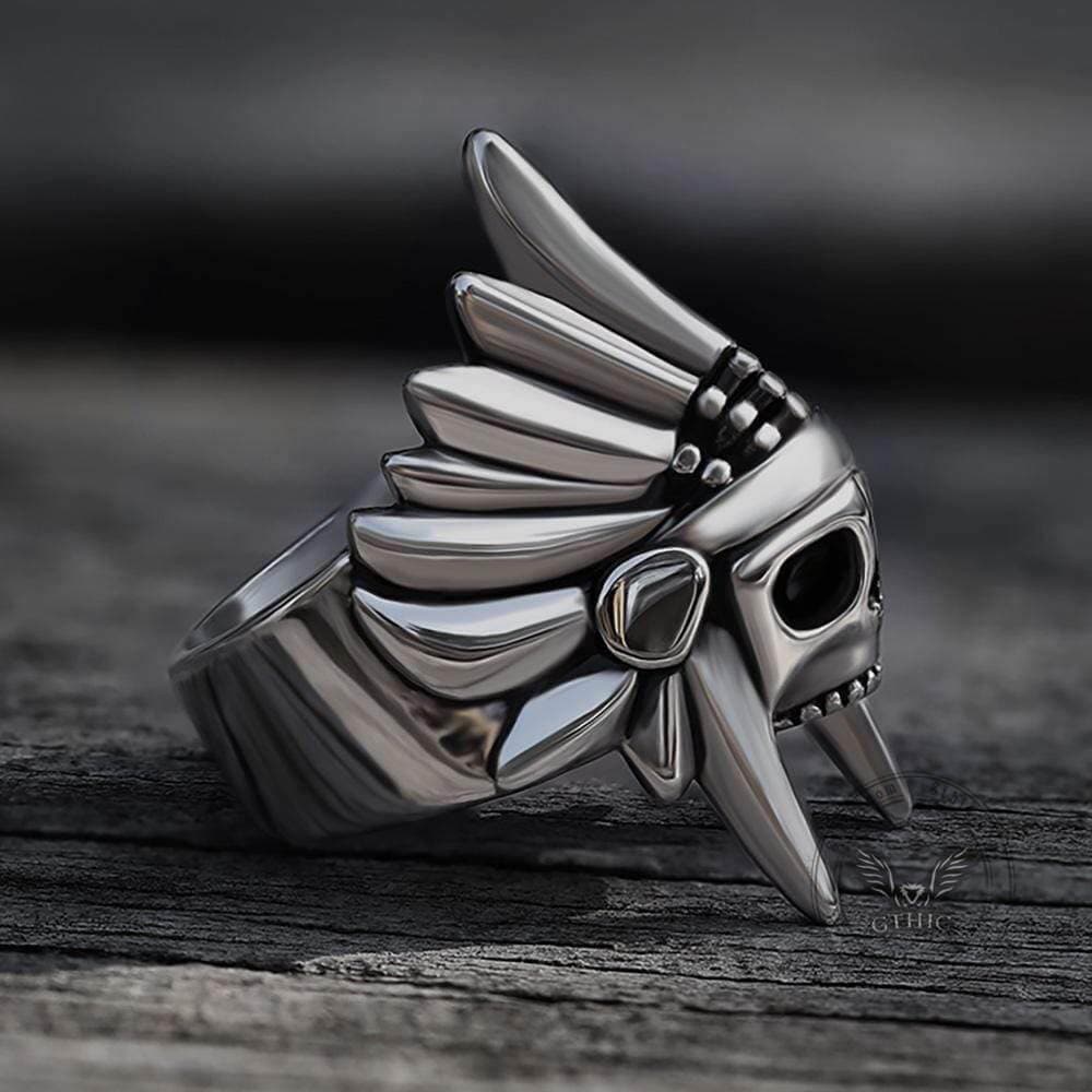 Tribal Chief Stainless Steel Skull Ring | Gthic.com