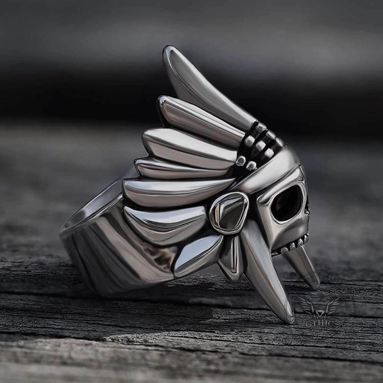 Tribal Chief Stainless Steel Skull Ring | Gthic.com