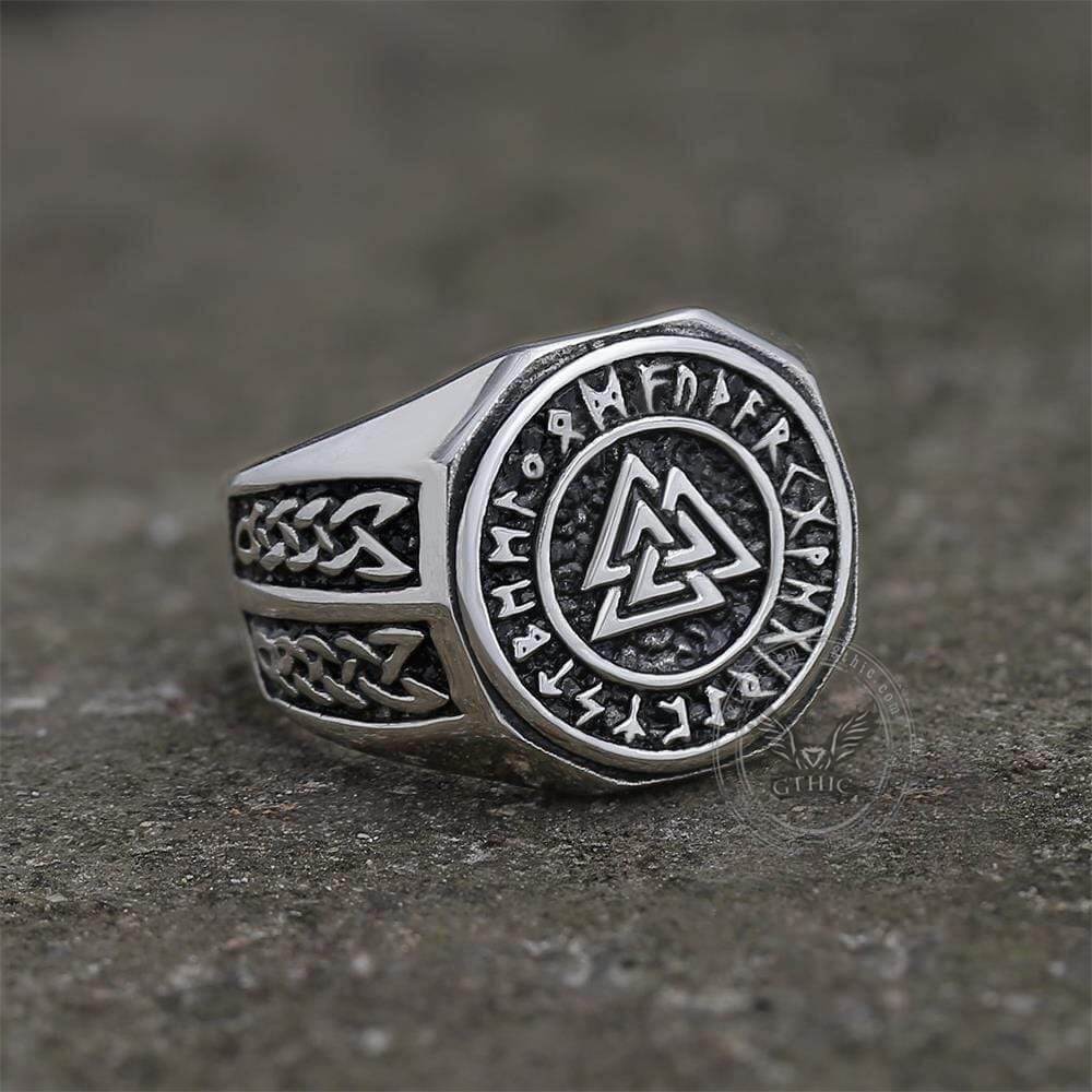 Valknut Runes Celtics Knot Stainless Steel Viking Ring | Gthic.com